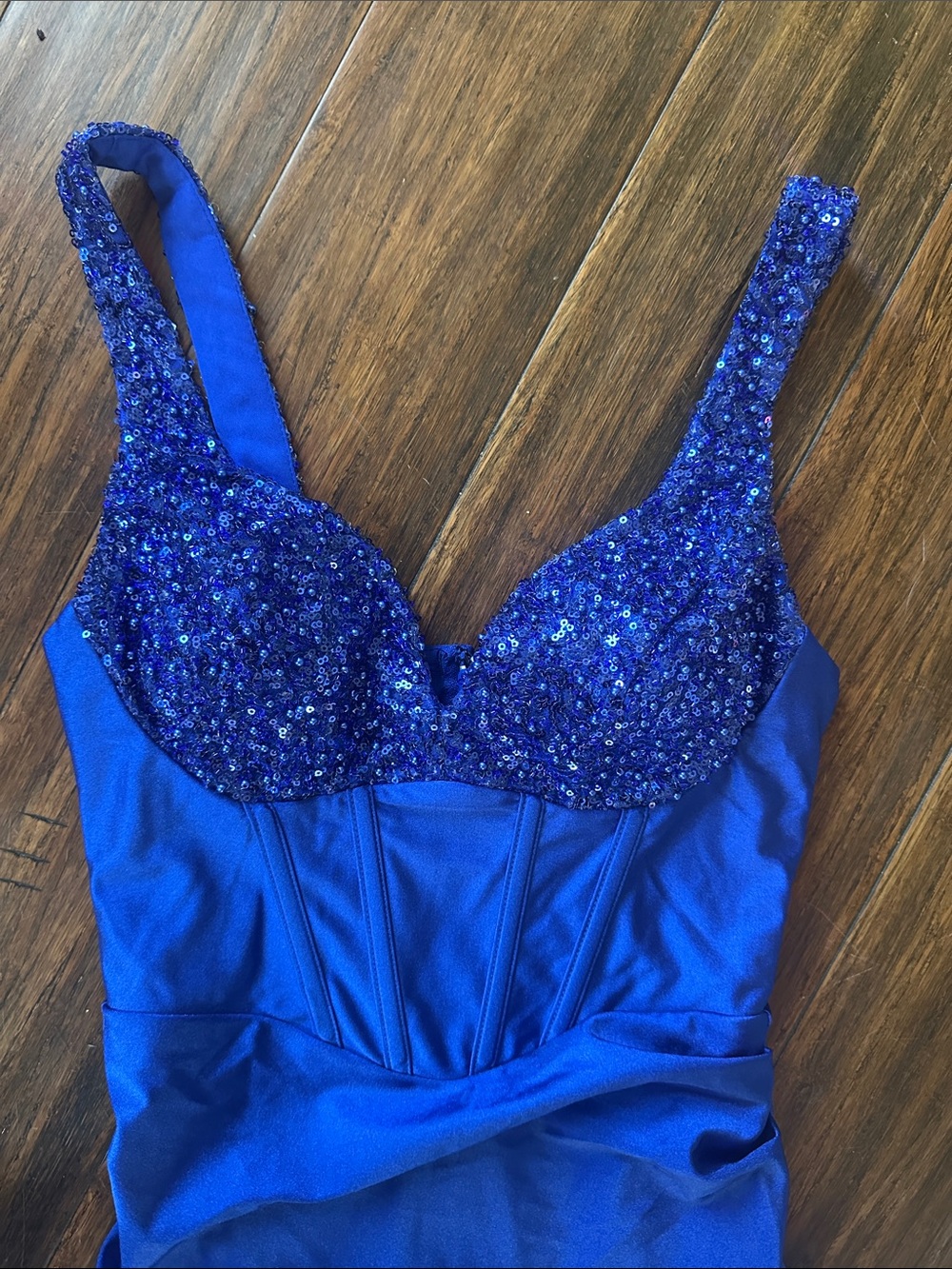City Triangles Beaded Royal Blue Evening Dress